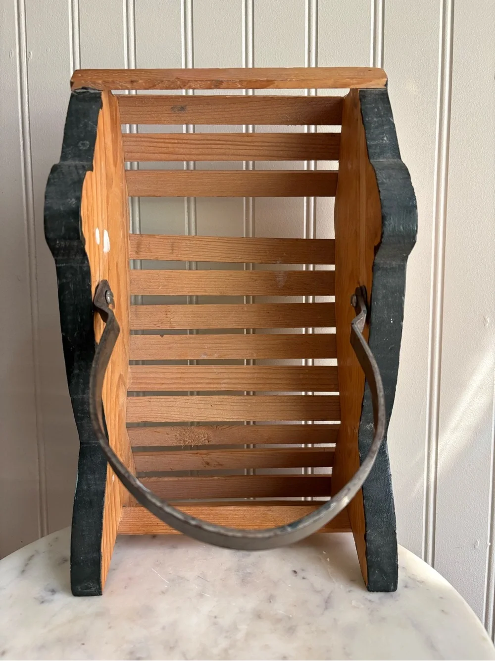 Vintage Handmade Trout Fish Wooden Basket Green & Brown VTG Cabincore Grandpa